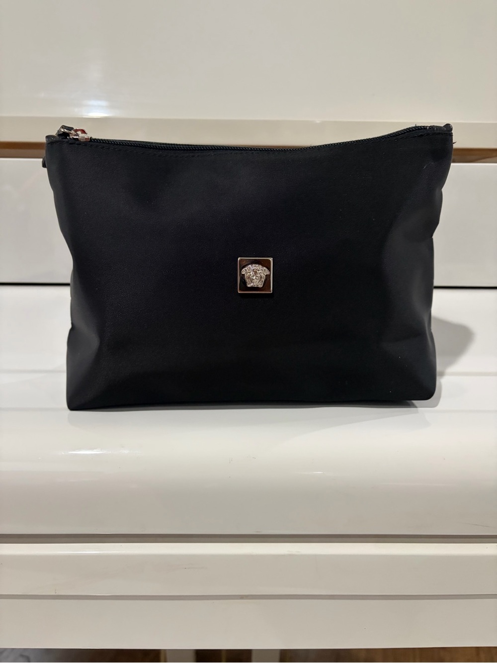 Versace Black Nylon Cosmetic Pouch with Medusa Accent